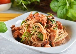 obrázek těstovin (špaget) s kuřecím masem